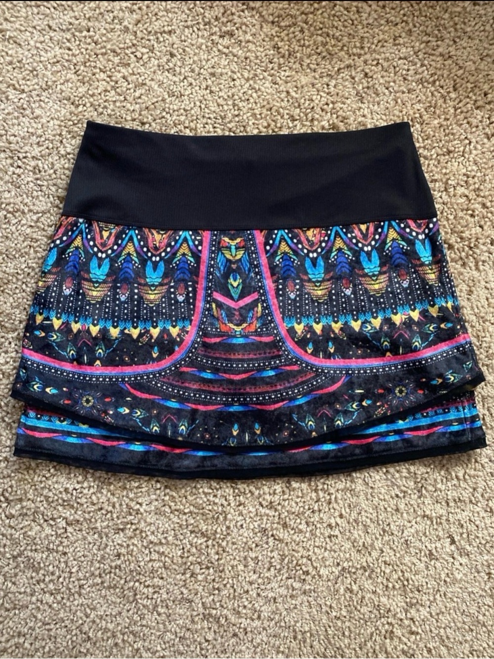 Lucky in Love Black Velvet Vision Tiered Skort Skirt Pickleball Golf Size Large